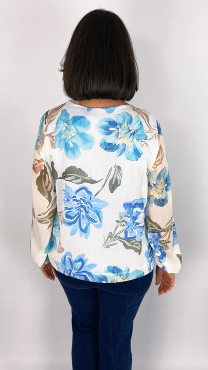 Floral print gathered hem chiffon top | 3 Colours