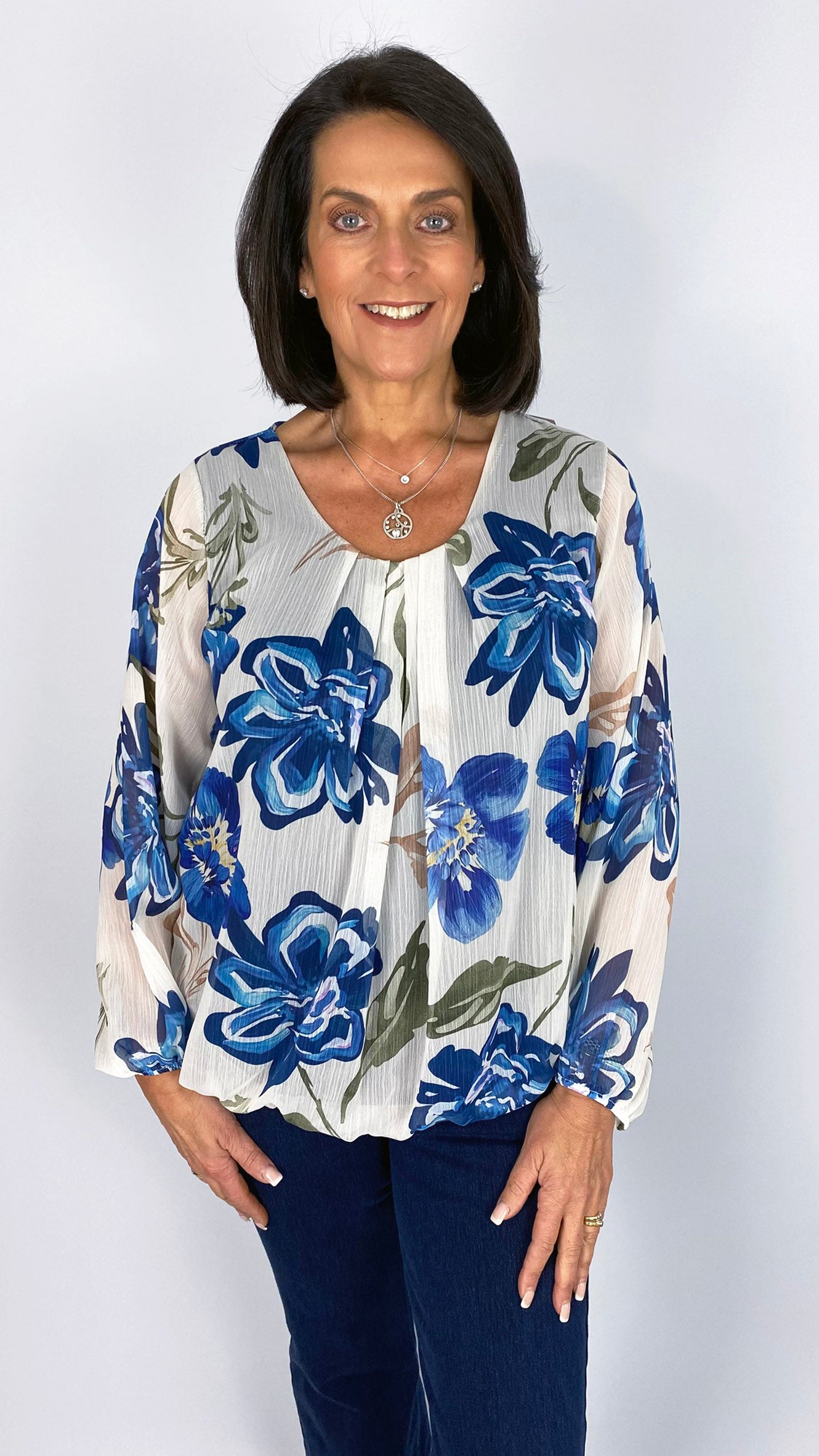 Floral print gathered hem chiffon top | 3 Colours