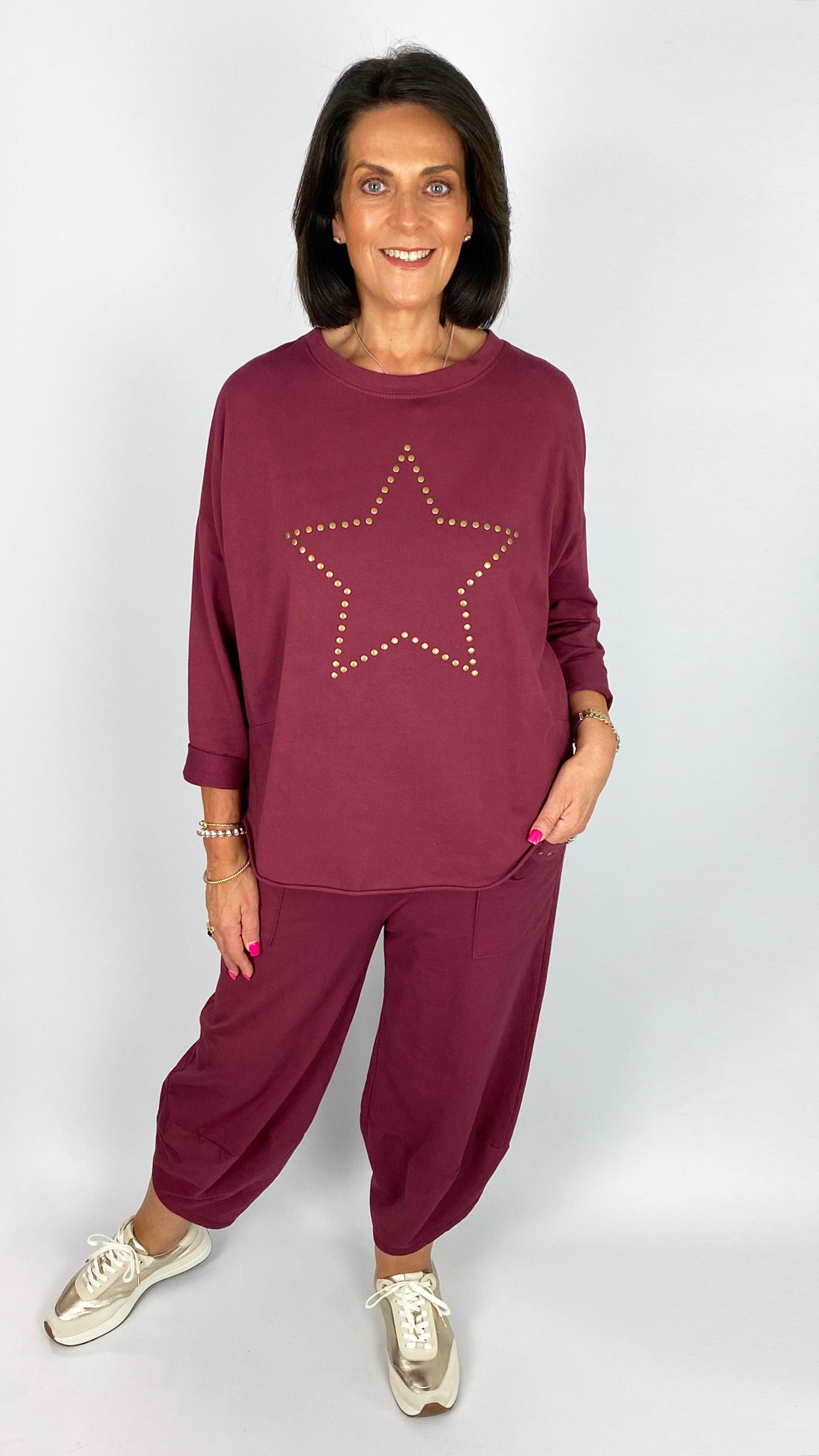 Gold studded pocket barrel-leg jogger | 4 Colours