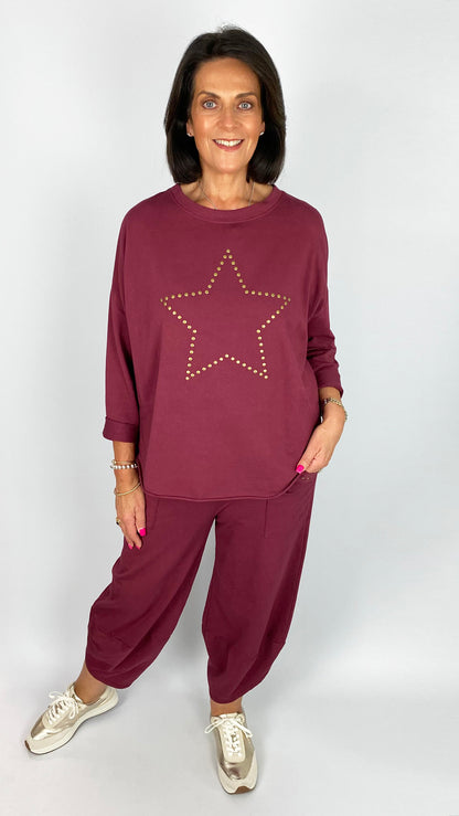 Gold studded pocket barrel-leg jogger | 4 Colours