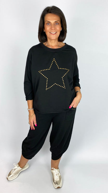 Gold studded pocket barrel-leg jogger | 4 Colours