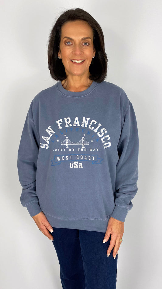 Crew neck "San Francisco" fleece lined sweatshirt | 2 Colours