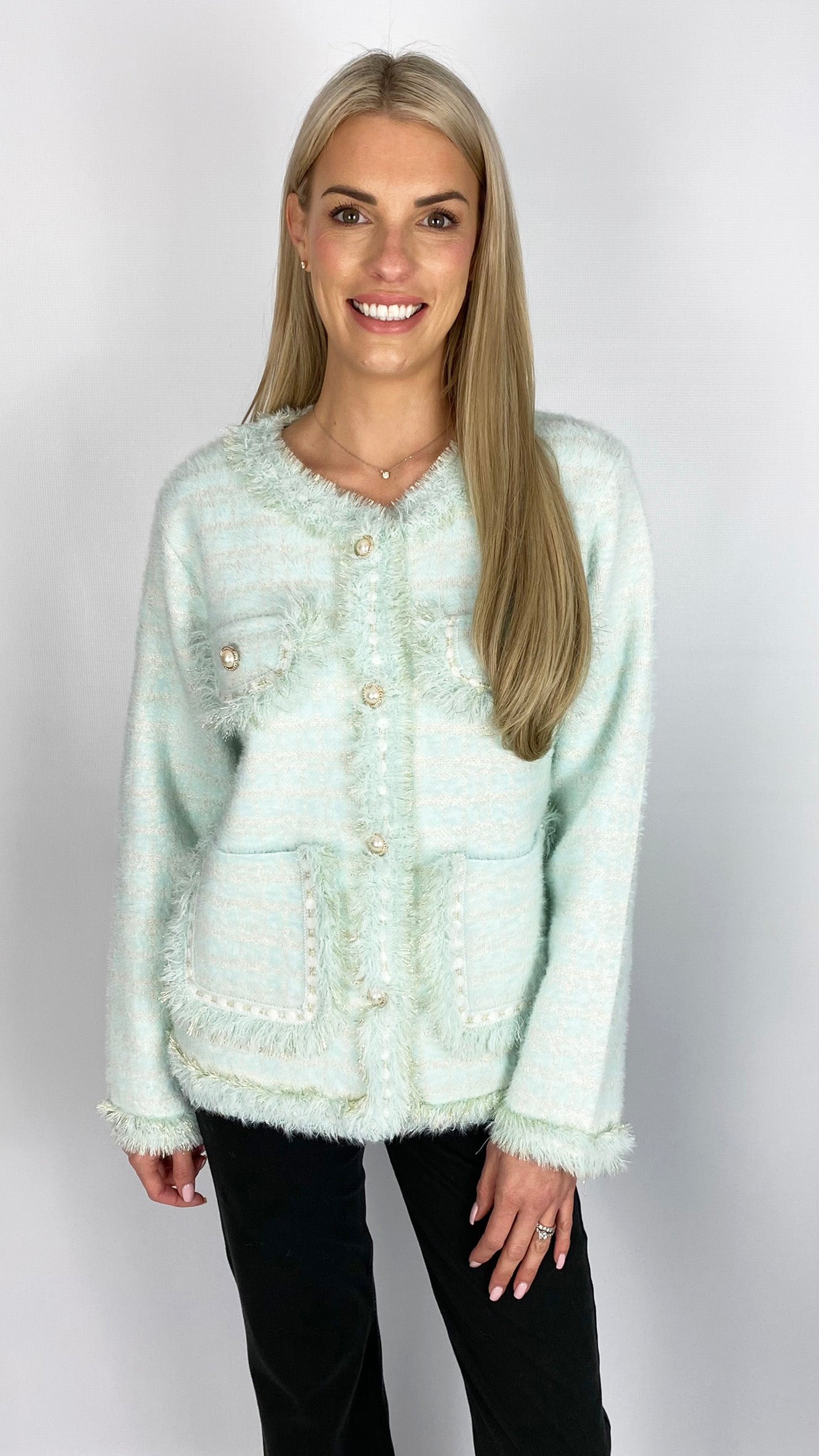 Designer inspired pearl button through cardigan (2 Colours) - last 1s