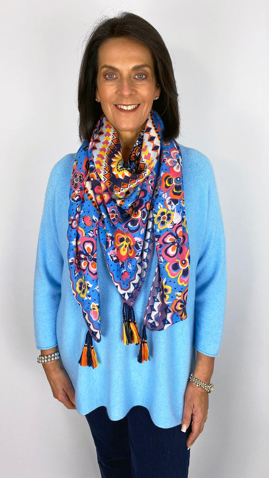 Tassel detail print square scarf | 7 Colours