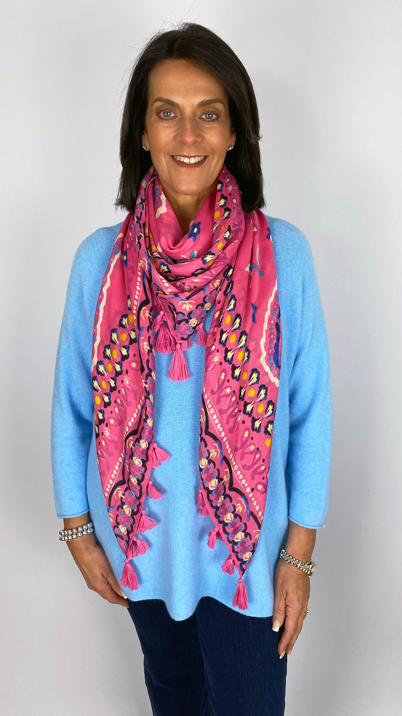 Tassel detail print square scarf | 7 Colours