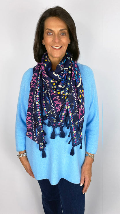Tassel detail print square scarf | 7 Colours