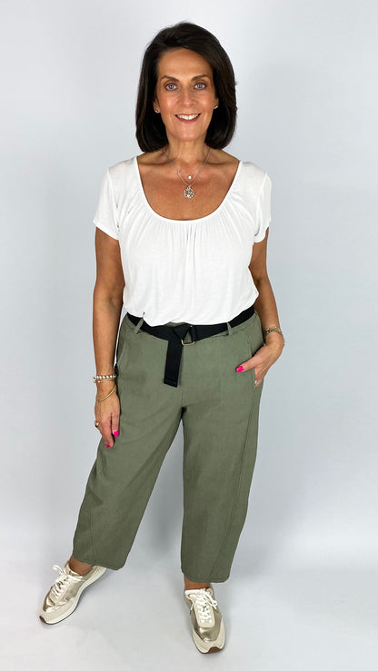 Barrel-leg pull-on pant w/ belt | 5 Colours