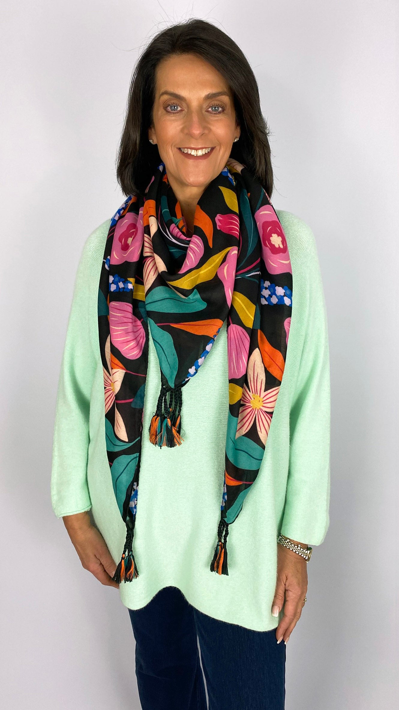 Tassel detail print square scarf | 7 Colours