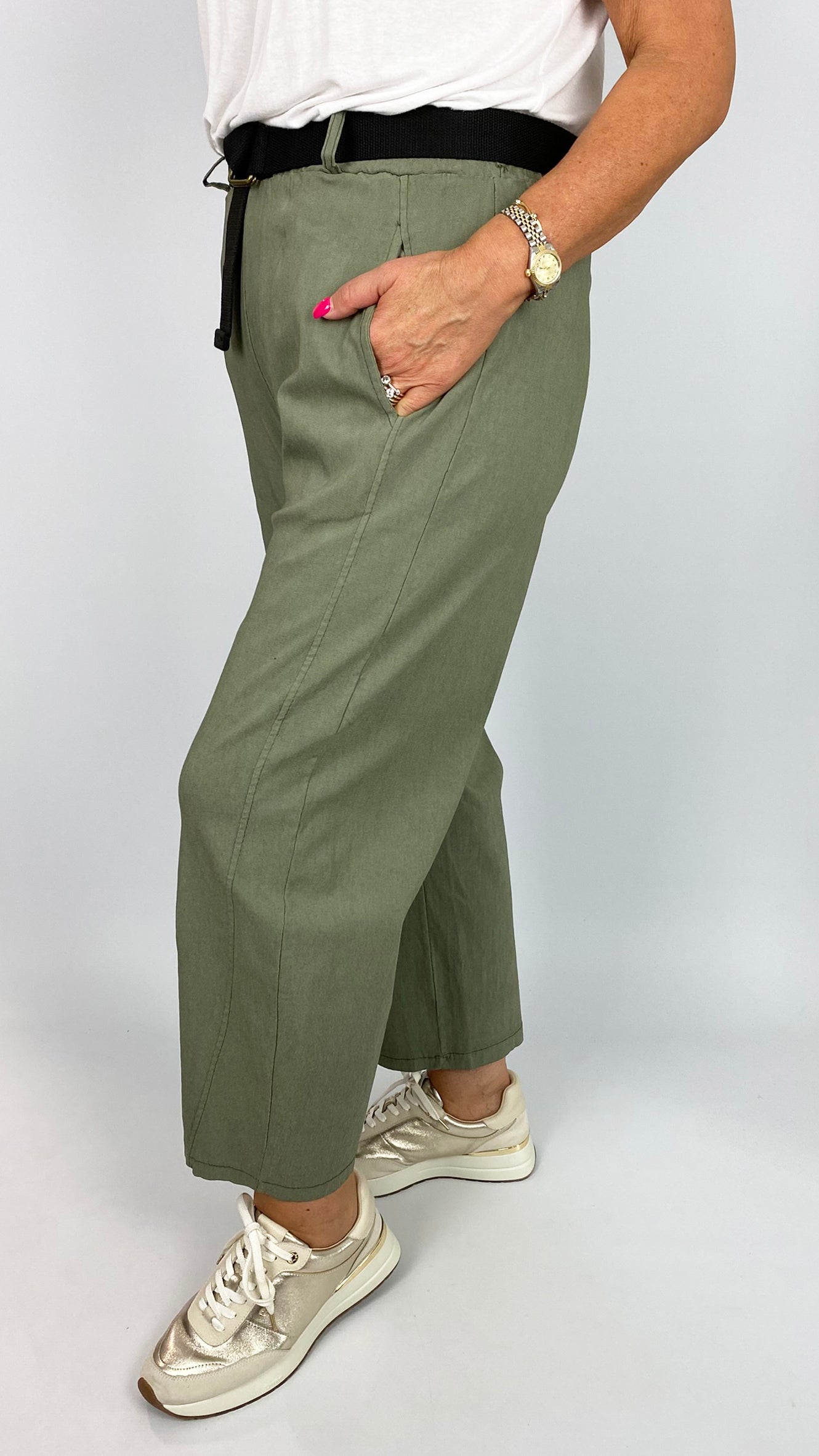 Barrel-leg pull-on pant w/ belt | 5 Colours