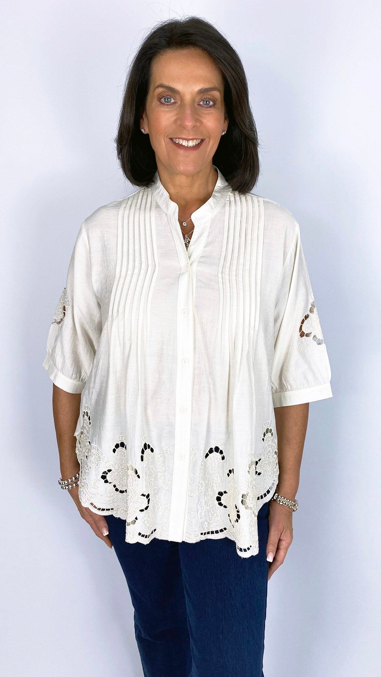 Pleated detail embroidery anglaise blouse | 4 Colours