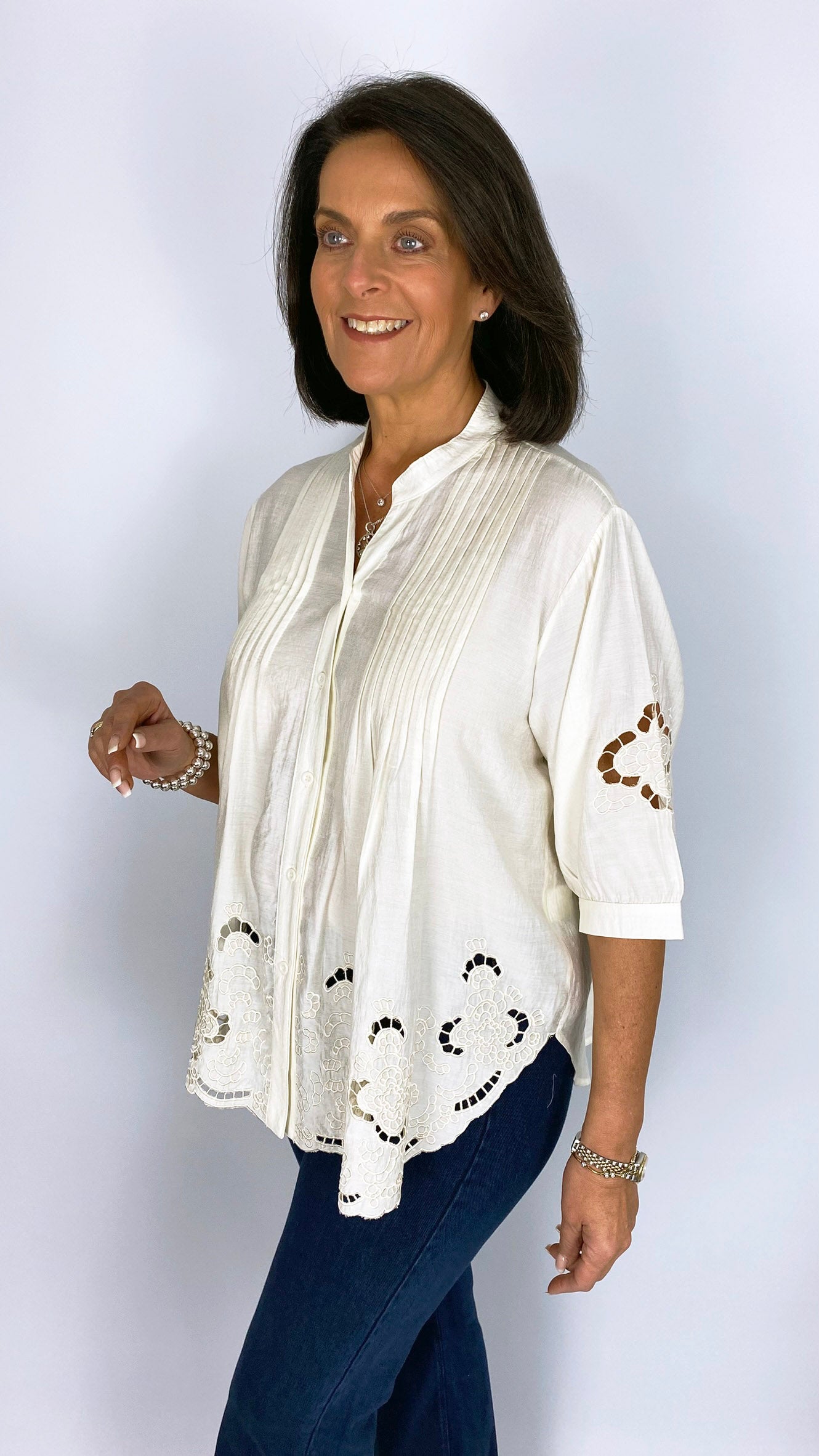 Pleated detail embroidery anglaise blouse | 4 Colours