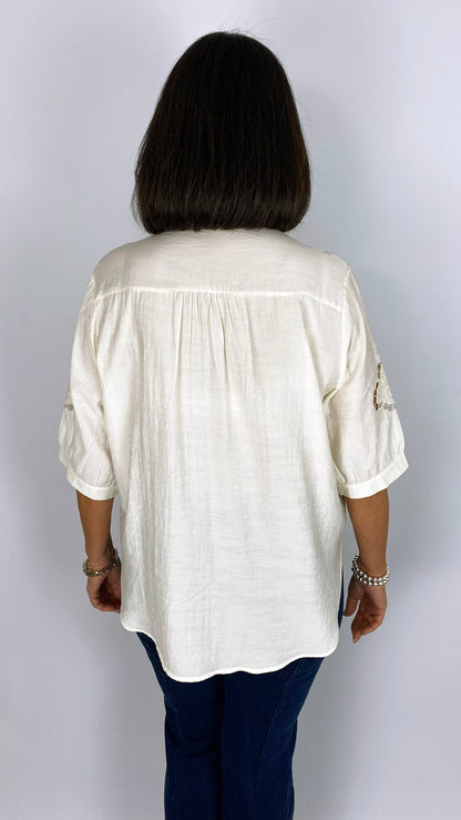 Pleated detail embroidery anglaise blouse | 4 Colours