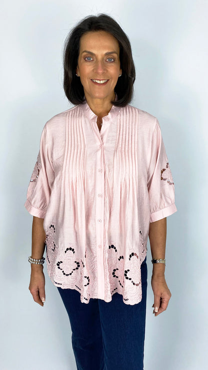 Pleated detail embroidery anglaise blouse | 4 Colours