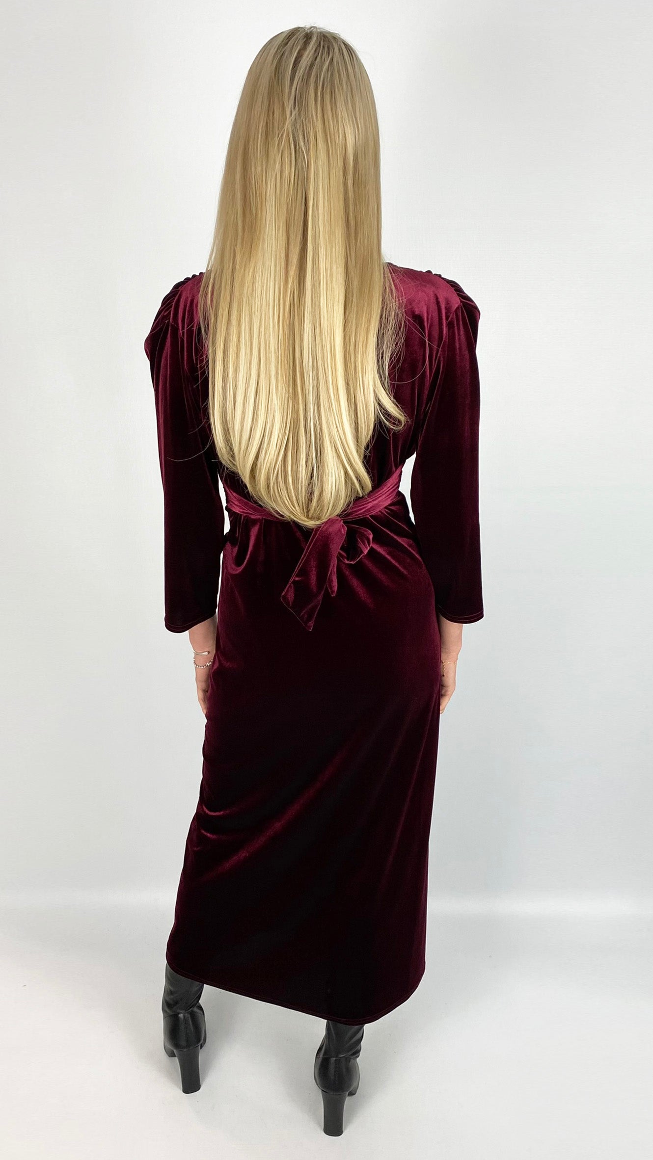 Velvet knot front v-neck midi dress (2 Colours)