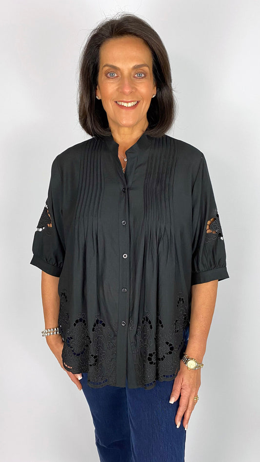 Pleated detail embroidery anglaise blouse | 4 Colours