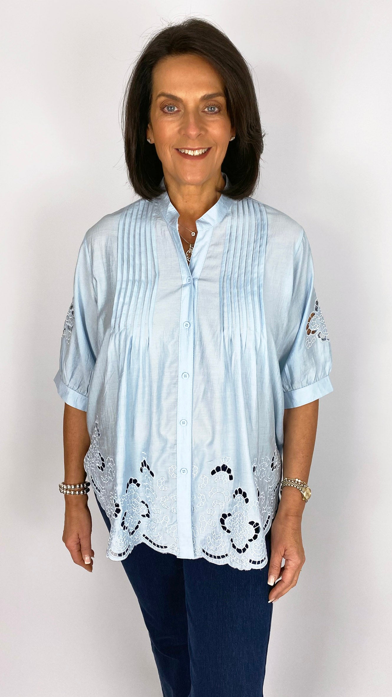 Pleated detail embroidery anglaise blouse | 4 Colours