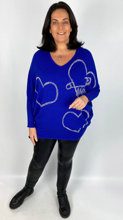 Embellished 'Amour' & heart v-neck jumper (8 Colours) - last 1s