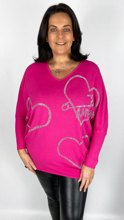 Embellished 'Amour' & heart v-neck jumper (8 Colours) - last 1s