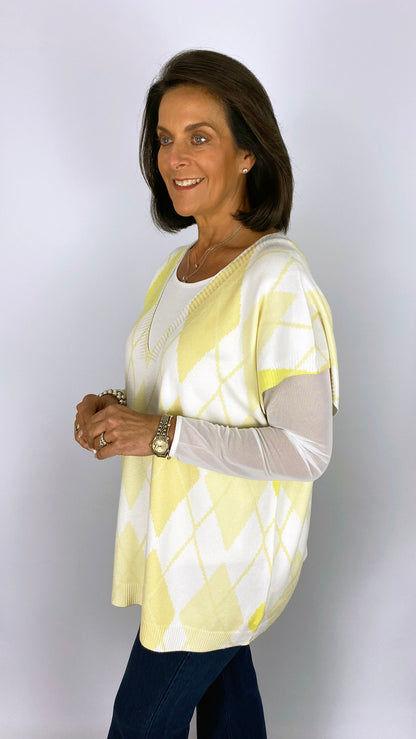 Argyle v-neck oversized tabbard | 2 Colours