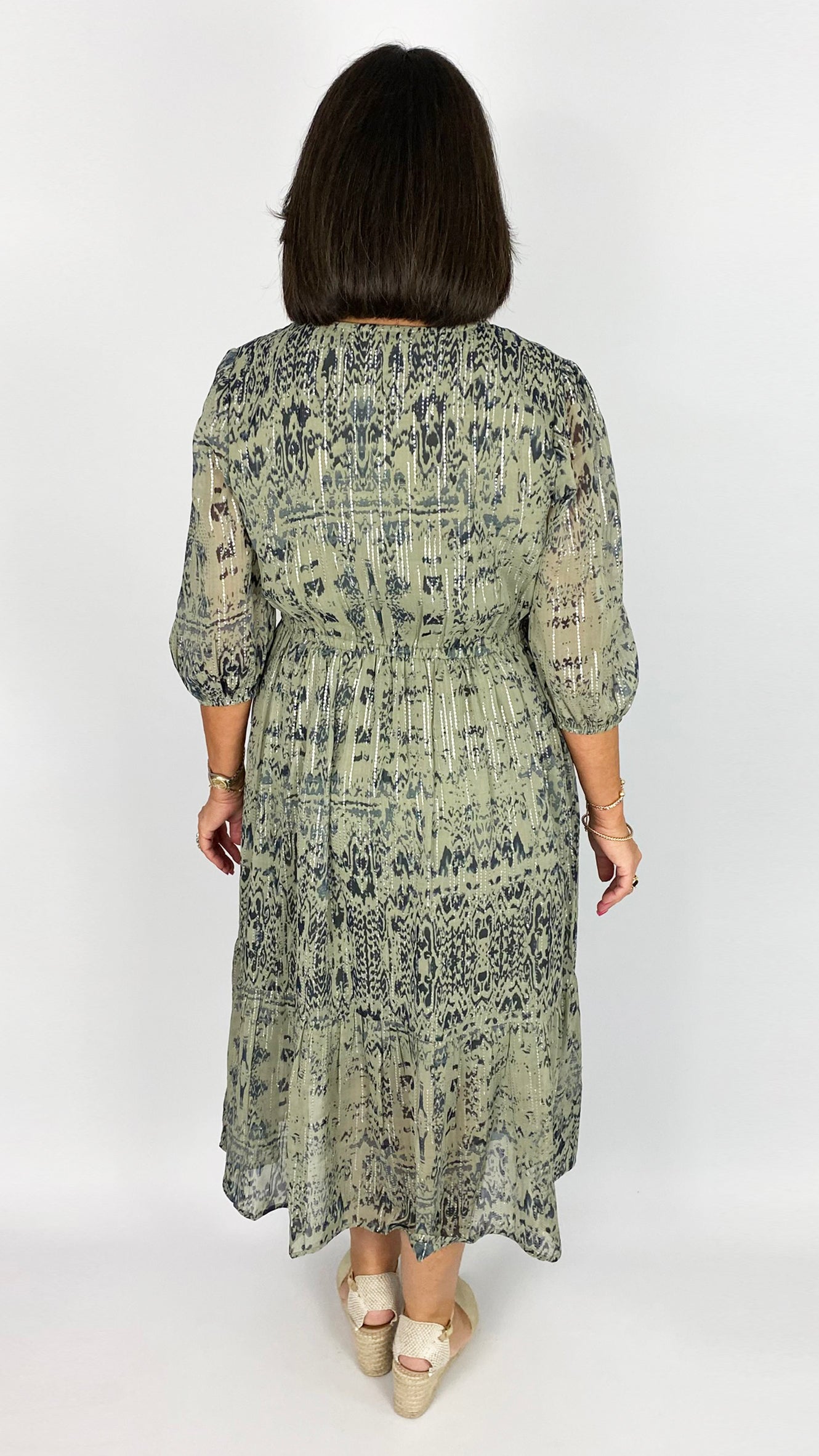 Annie aztec drawstring waist midaxi dress | Khaki