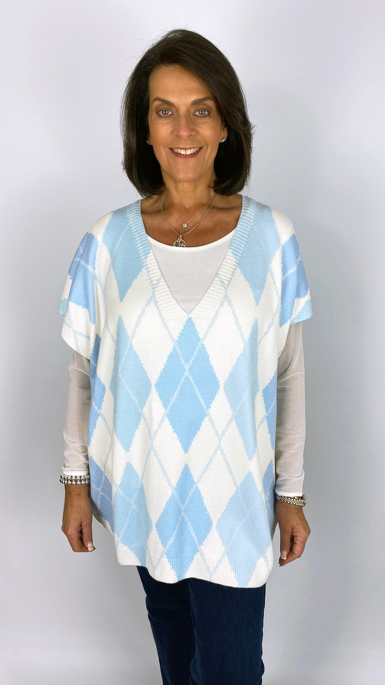 Argyle v-neck oversized tabbard | 2 Colours