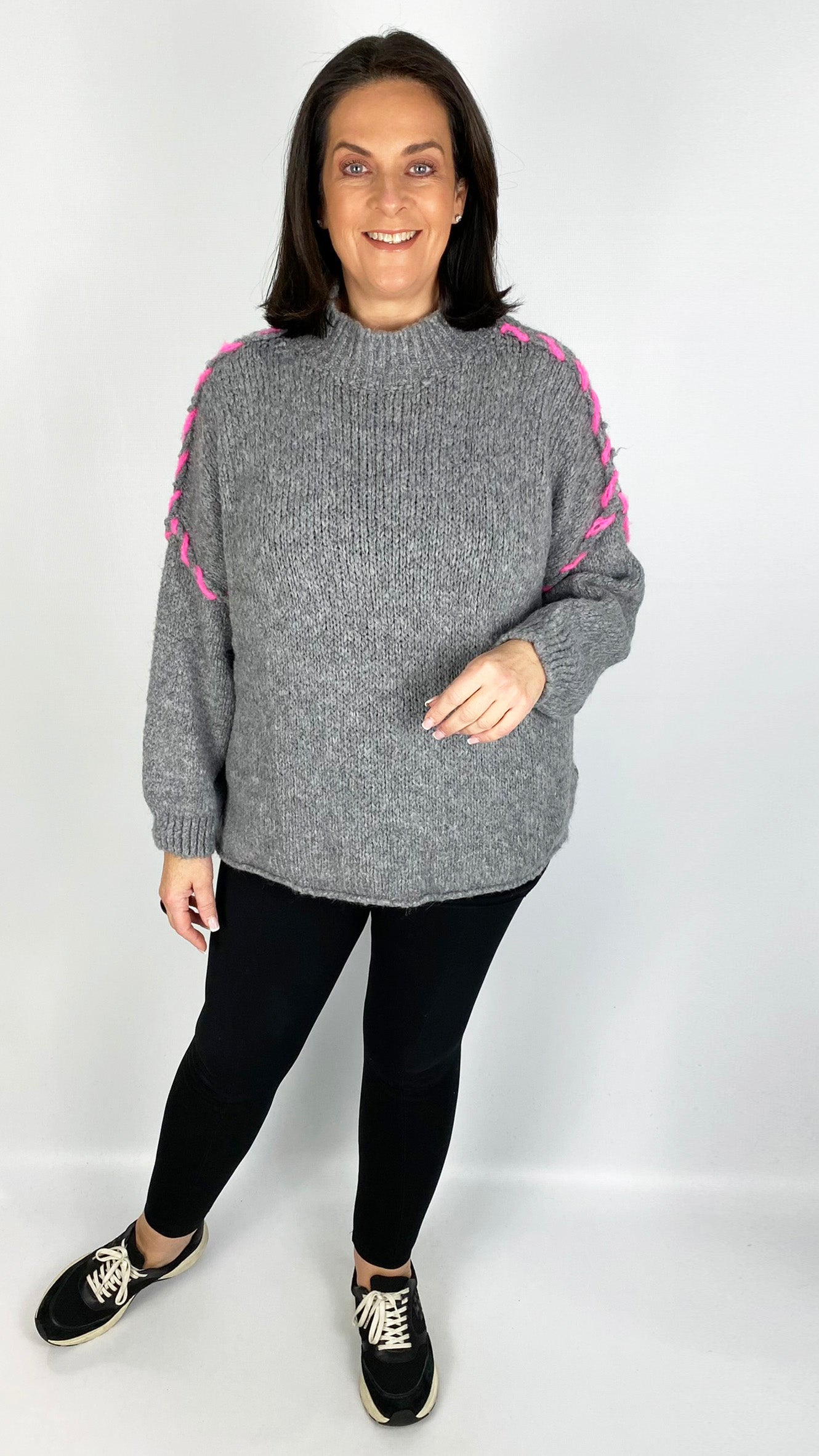 Pink blanket stitch exposed seam turtleneck jumper (5 Colours) - last 1