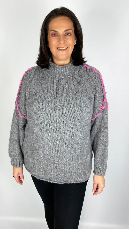 Pink blanket stitch exposed seam turtleneck jumper (5 Colours) - last 1