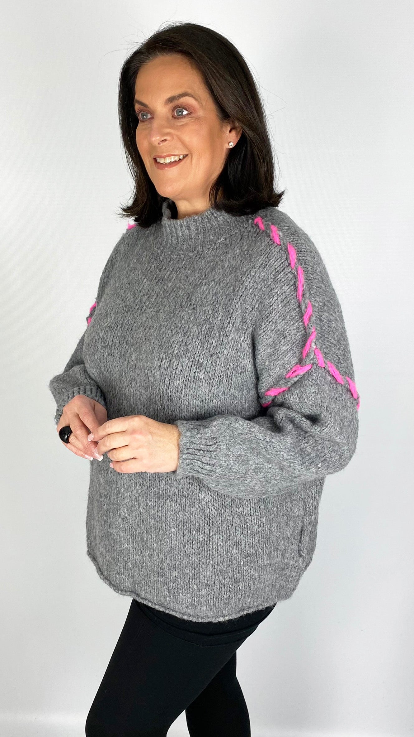 Pink blanket stitch exposed seam turtleneck jumper (5 Colours) - last 1