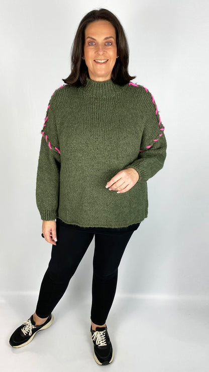 Pink blanket stitch exposed seam turtleneck jumper (5 Colours) - last 1