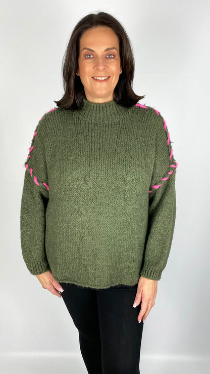 Pink blanket stitch exposed seam turtleneck jumper (5 Colours) - last 1