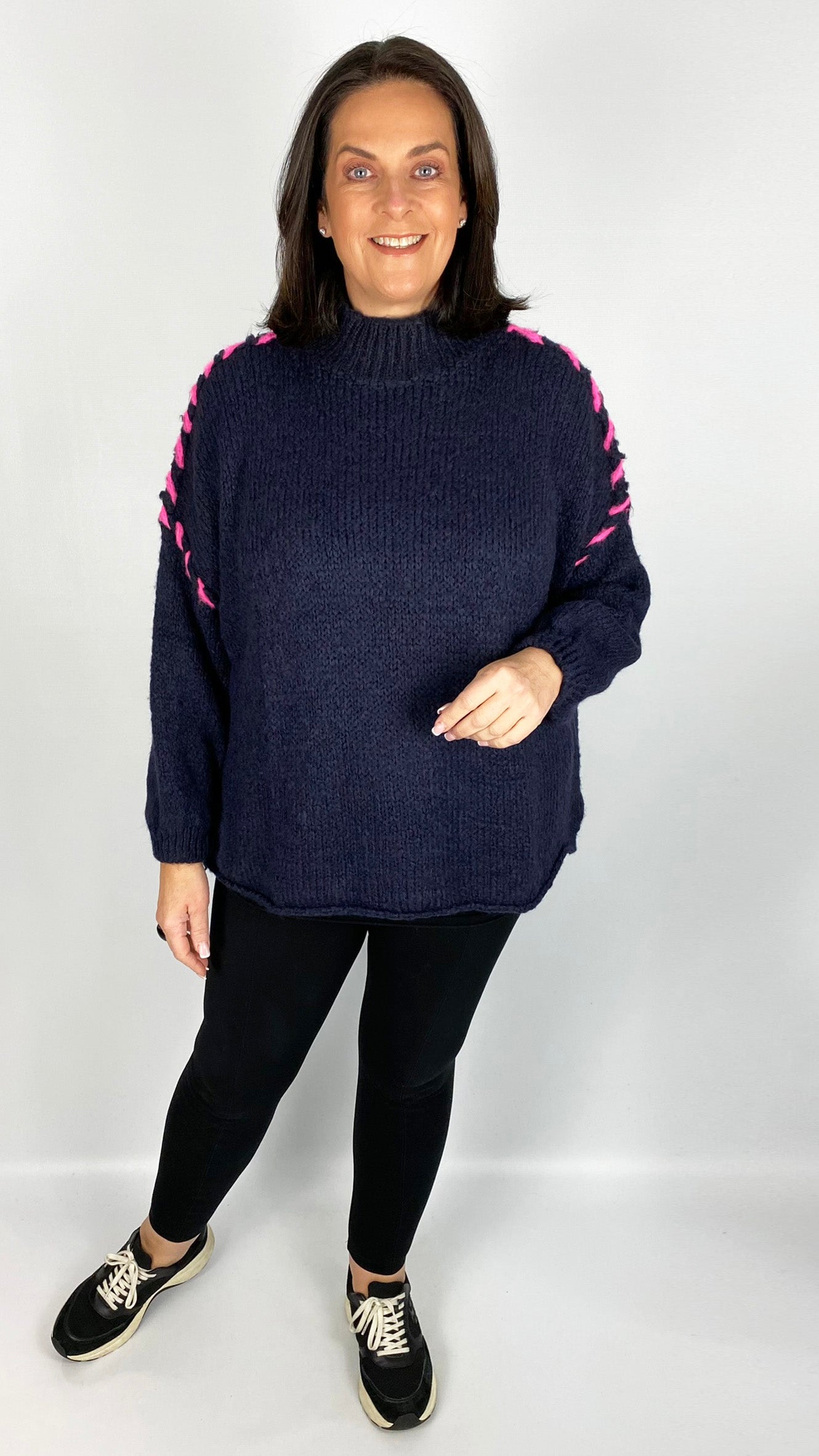 Pink blanket stitch exposed seam turtleneck jumper (5 Colours) - last 1