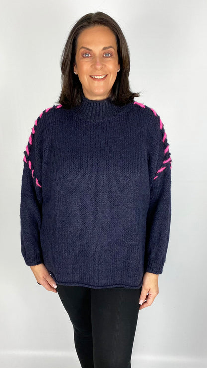 Pink blanket stitch exposed seam turtleneck jumper (5 Colours) - last 1