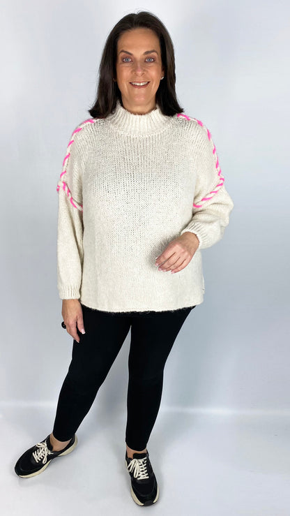 Pink blanket stitch exposed seam turtleneck jumper (5 Colours) - last 1