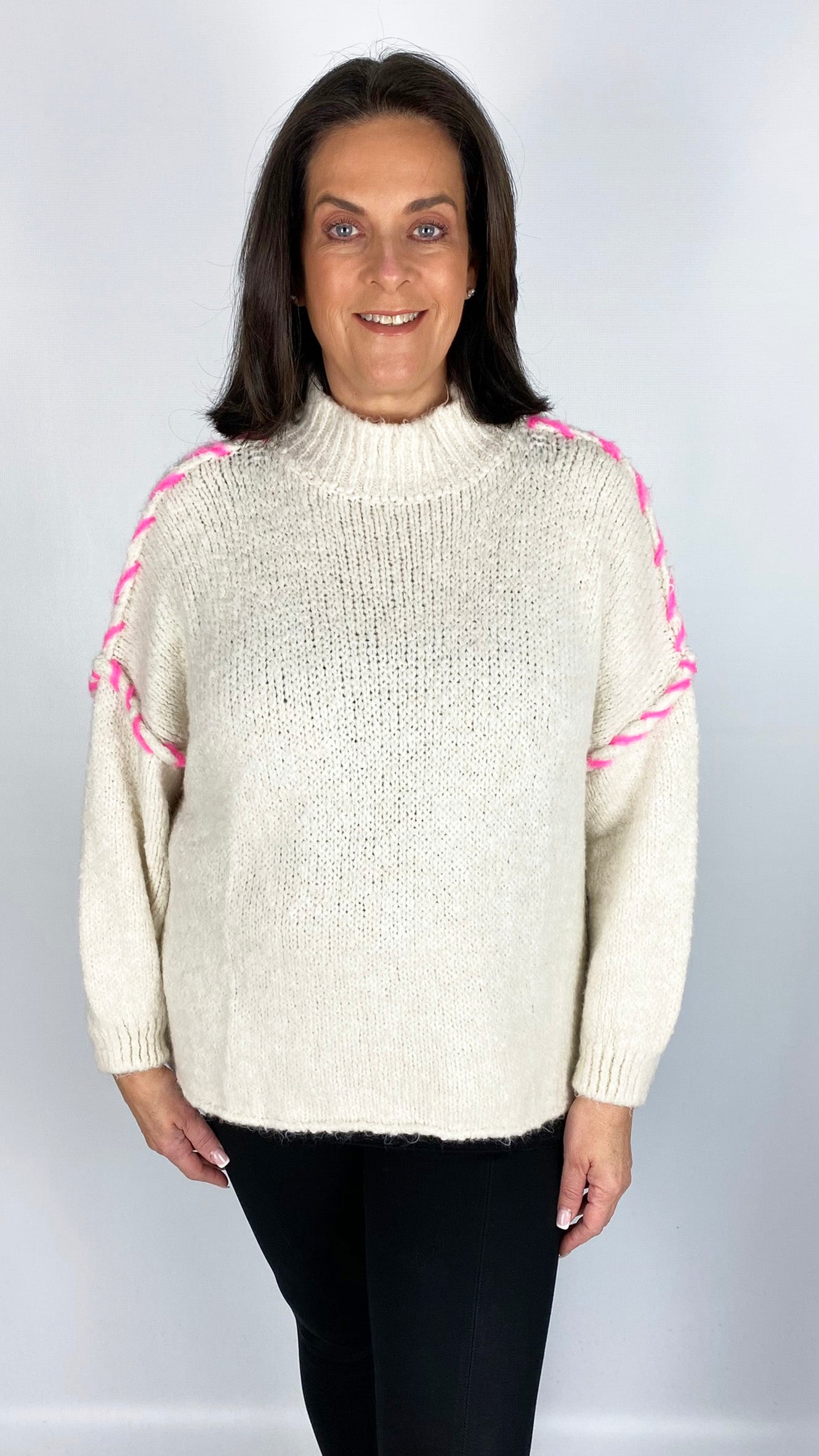 Pink blanket stitch exposed seam turtleneck jumper (5 Colours) - last 1