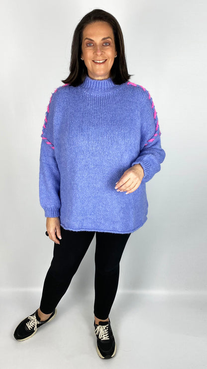 Pink blanket stitch exposed seam turtleneck jumper (5 Colours) - last 1