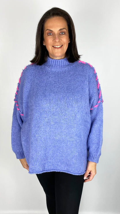 Pink blanket stitch exposed seam turtleneck jumper (5 Colours) - last 1