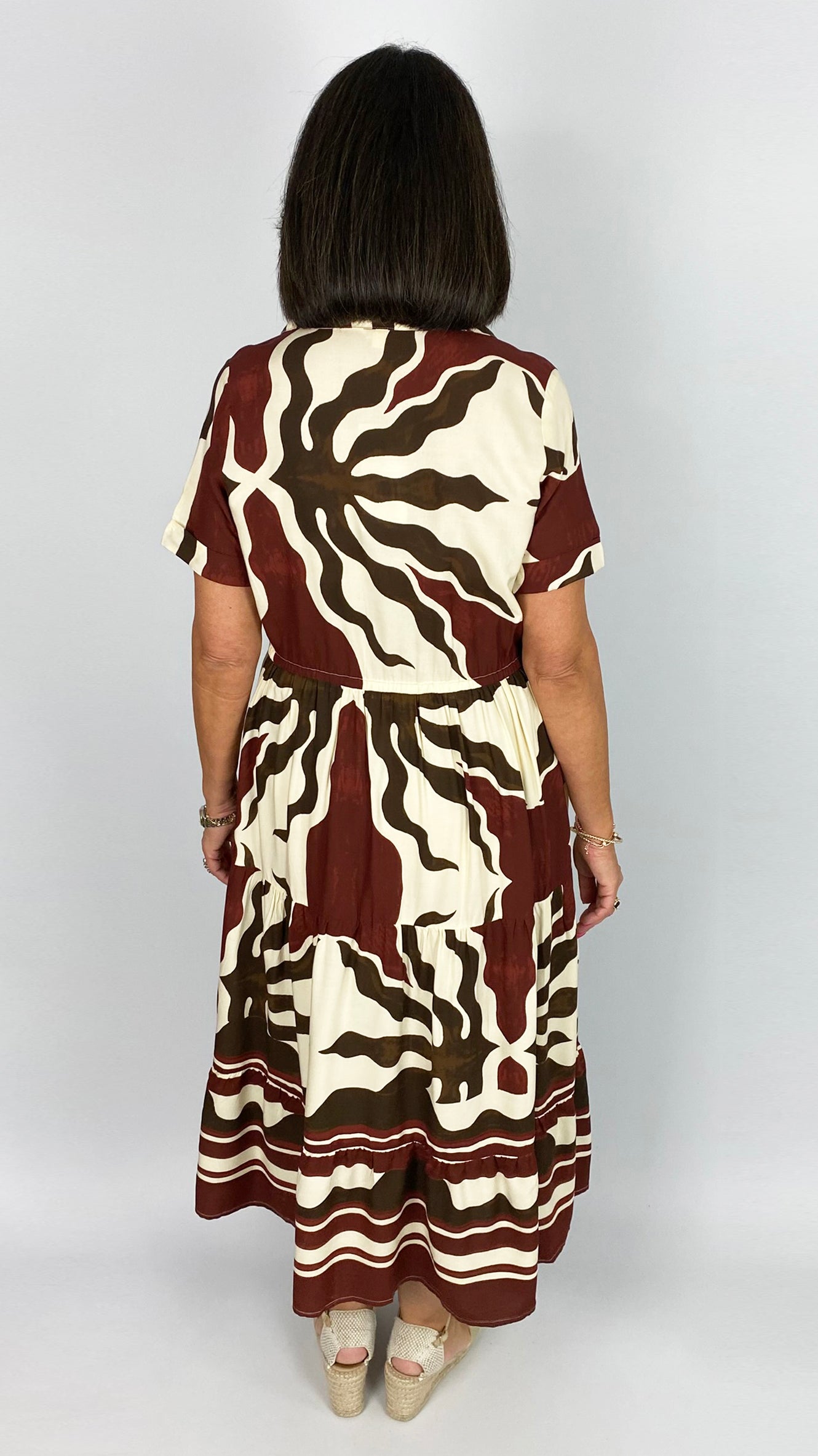 Gabriella button-through print shirtdress | Wine/Chocolate/Cream