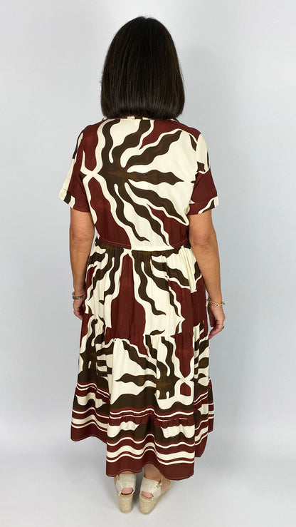 Gabriella button-through print shirtdress | Wine/Chocolate/Cream