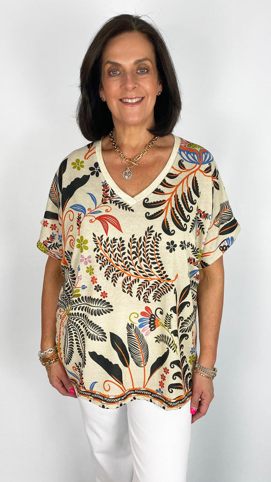 Lurex print v-neck top | 3 Prints | last 1s