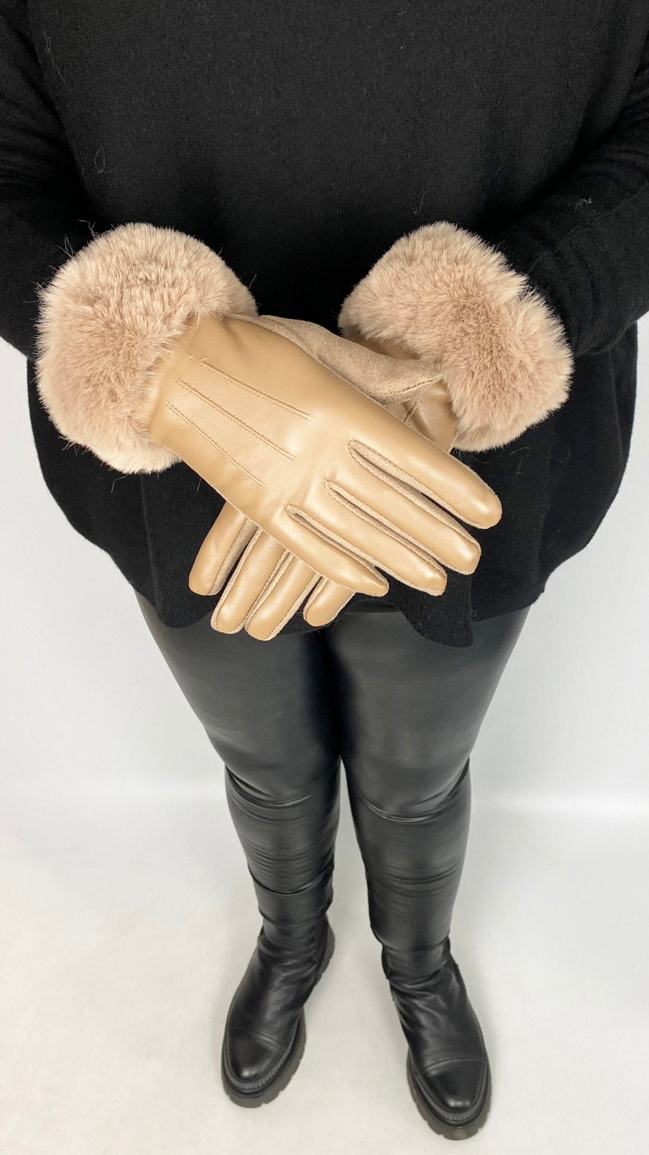 Faux leather & faux fur trimmed gloves (4 Colours)