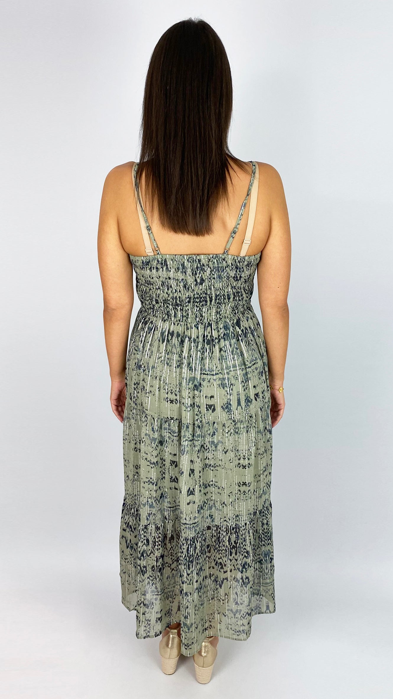 Landra aztec drawstring waist strappy dress | Khaki