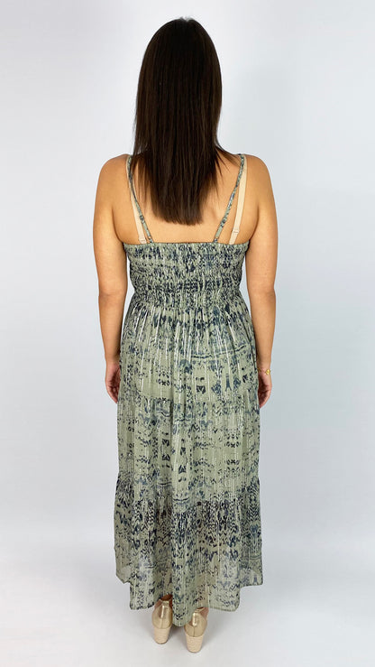 Landra aztec drawstring waist strappy dress | Khaki