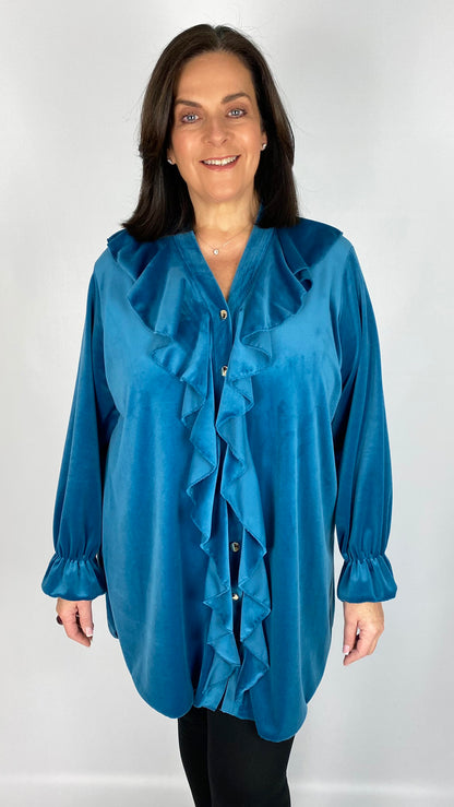 Ruffle-front velour shirt (4 Colours) - back in! Limited