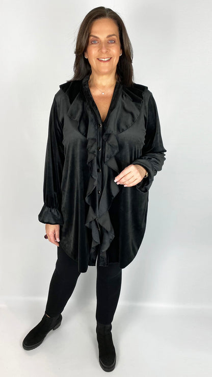 Ruffle-front velour shirt (4 Colours) - back in! Limited