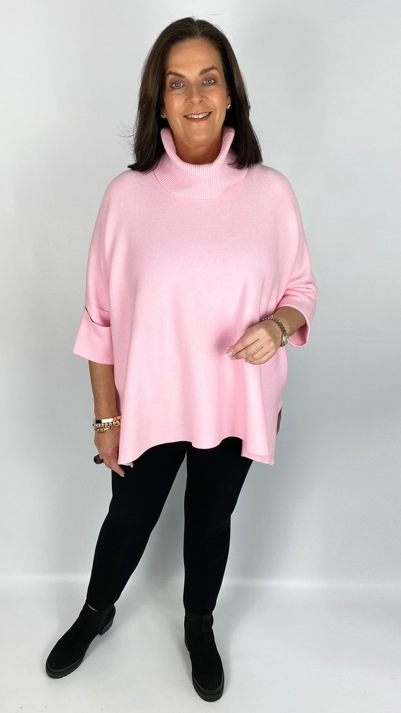 Turn-back sleeve rollneck poncho jumper (8 Colours)