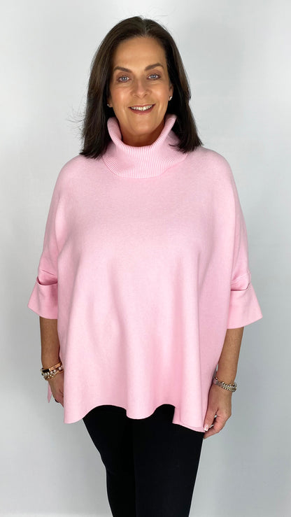 Turn-back sleeve rollneck poncho jumper (8 Colours)