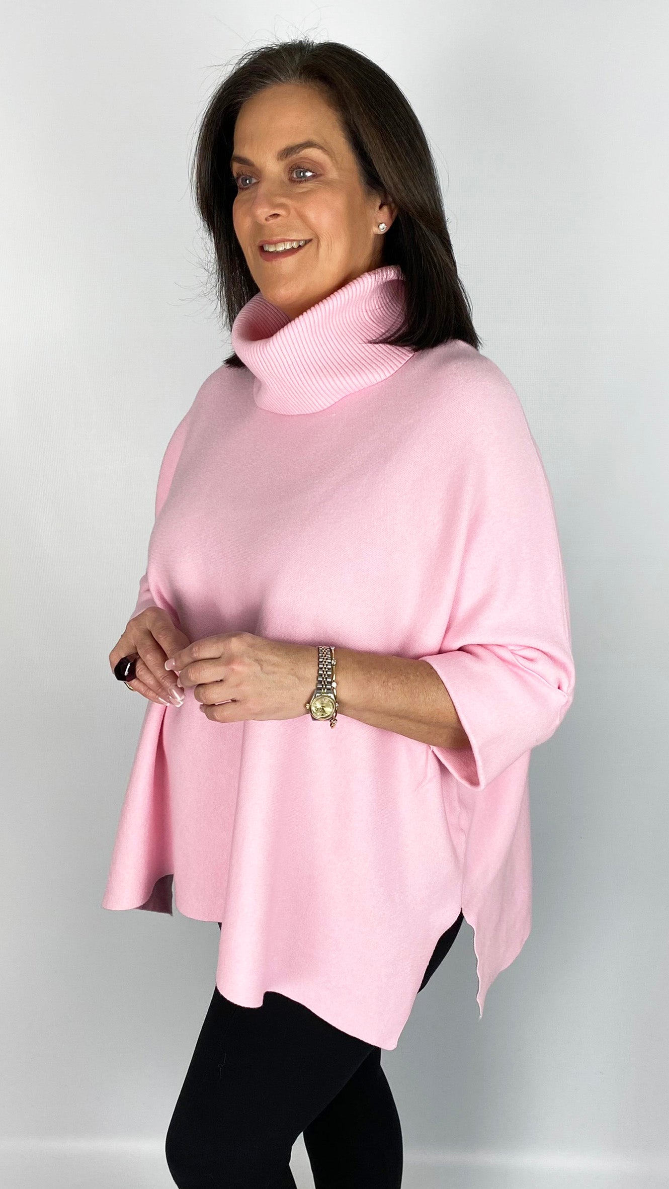 Turn-back sleeve rollneck poncho jumper (8 Colours)