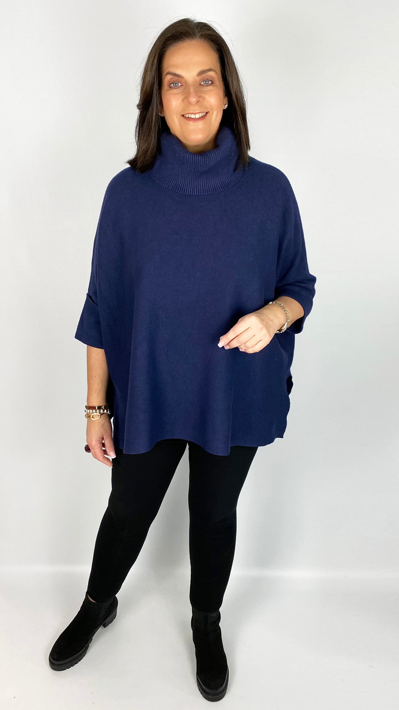 Turn-back sleeve rollneck poncho jumper (8 Colours)