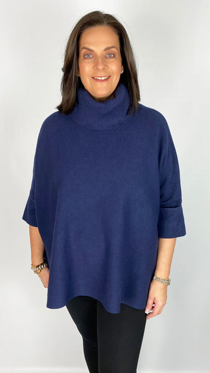 Turn-back sleeve rollneck poncho jumper (8 Colours)