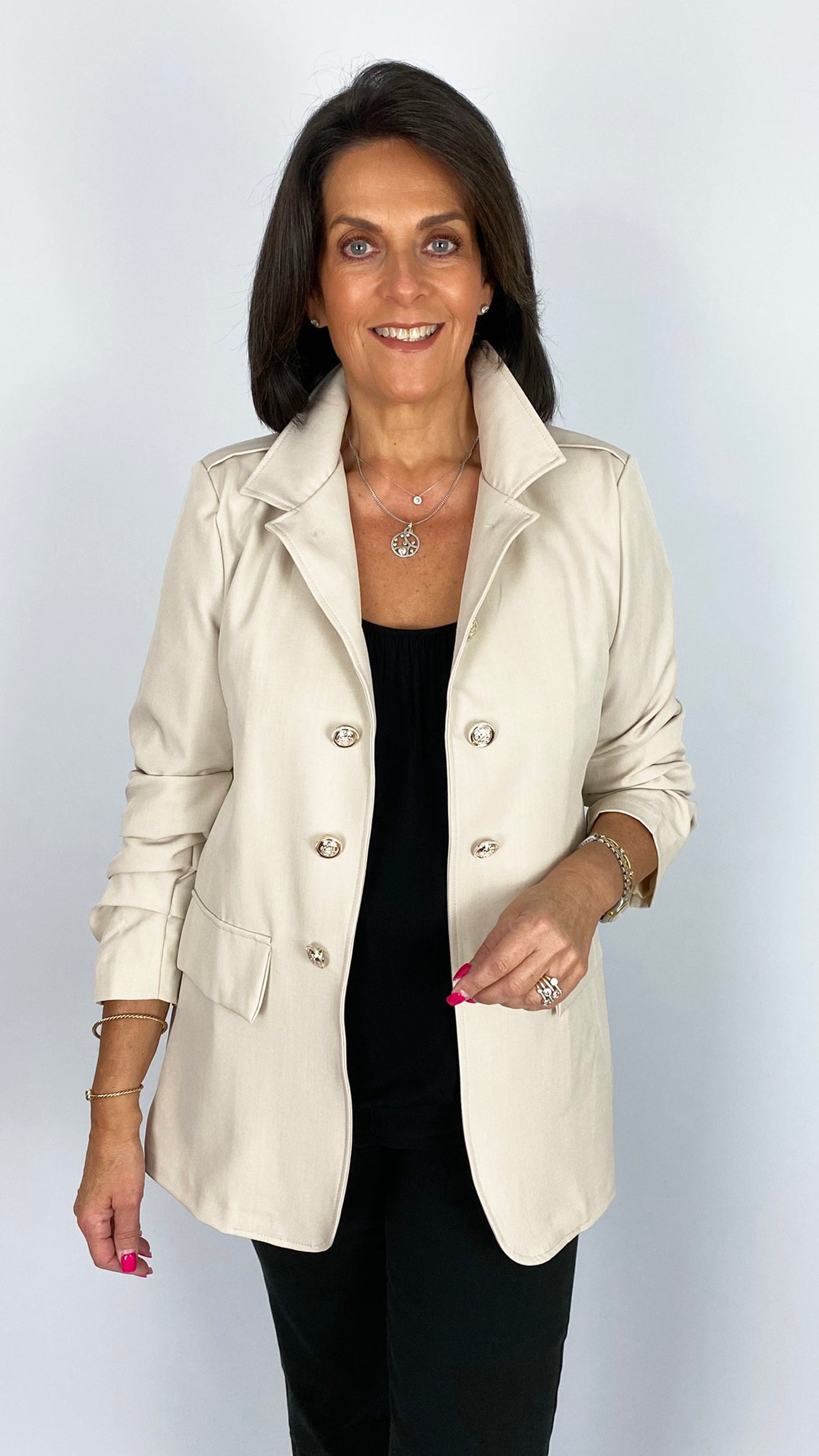 Military style ruche-sleeve blazer | 4 Colours